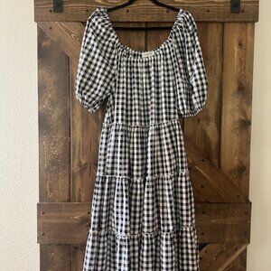 Carly Jean Los Angeles Gingham Black & White Maddie Dress On or Off Shoulder L